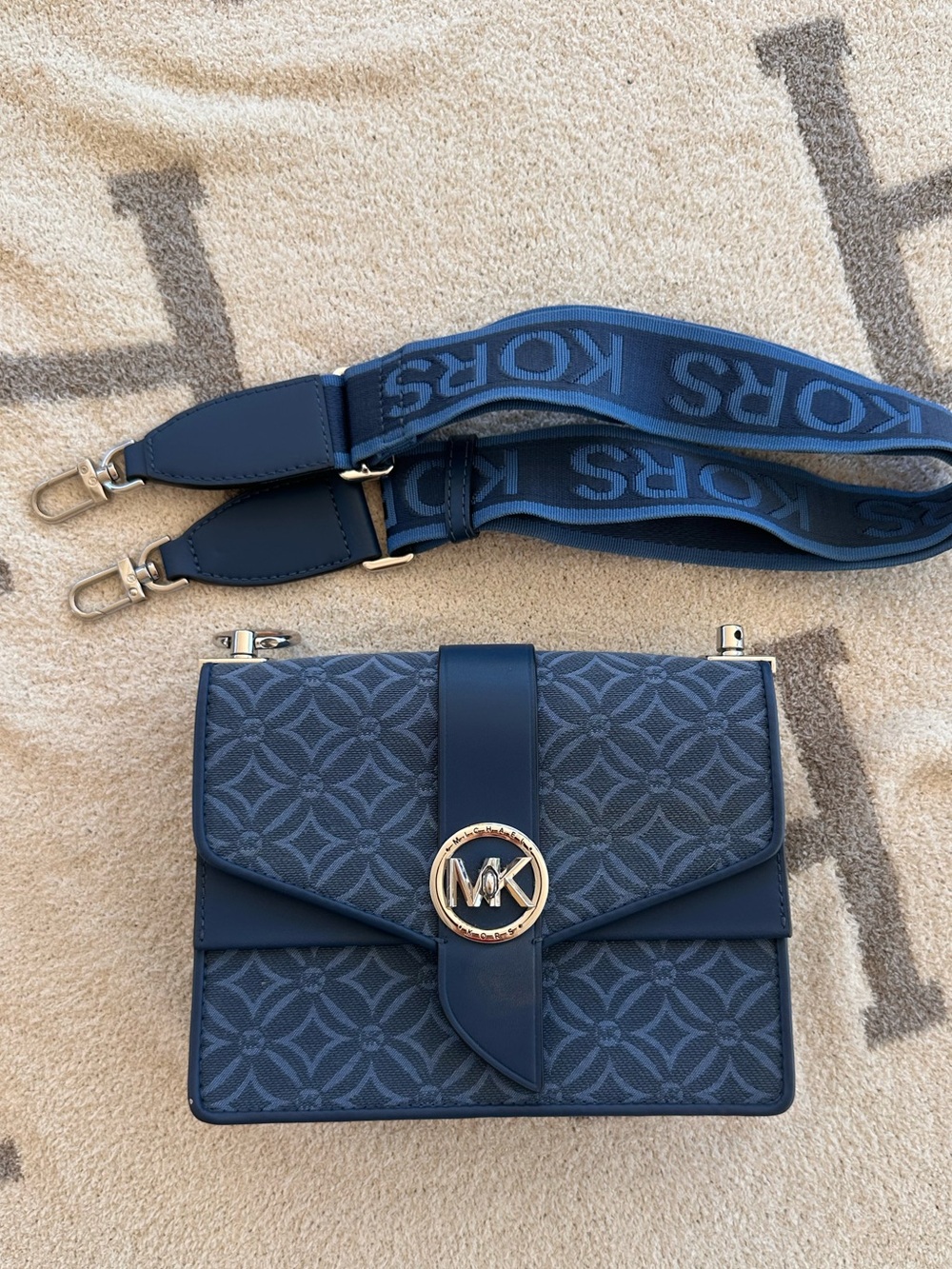 Michael Kors Navy Logo-Detail Crossbody with Branded Strap